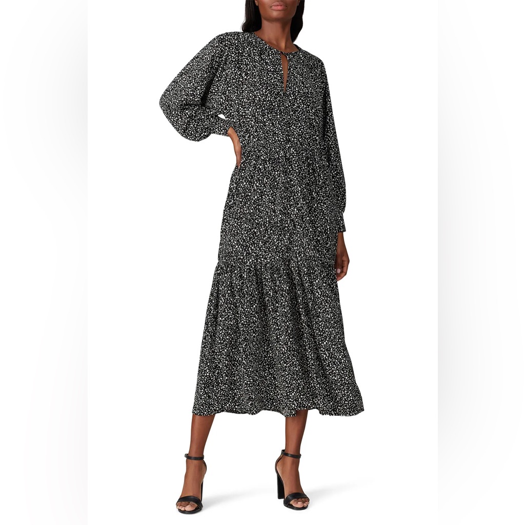 316m Rtr Sweet Baby Jamie Black Ditsy Long Sleeve Boho Maxi Dress - Size: Xs